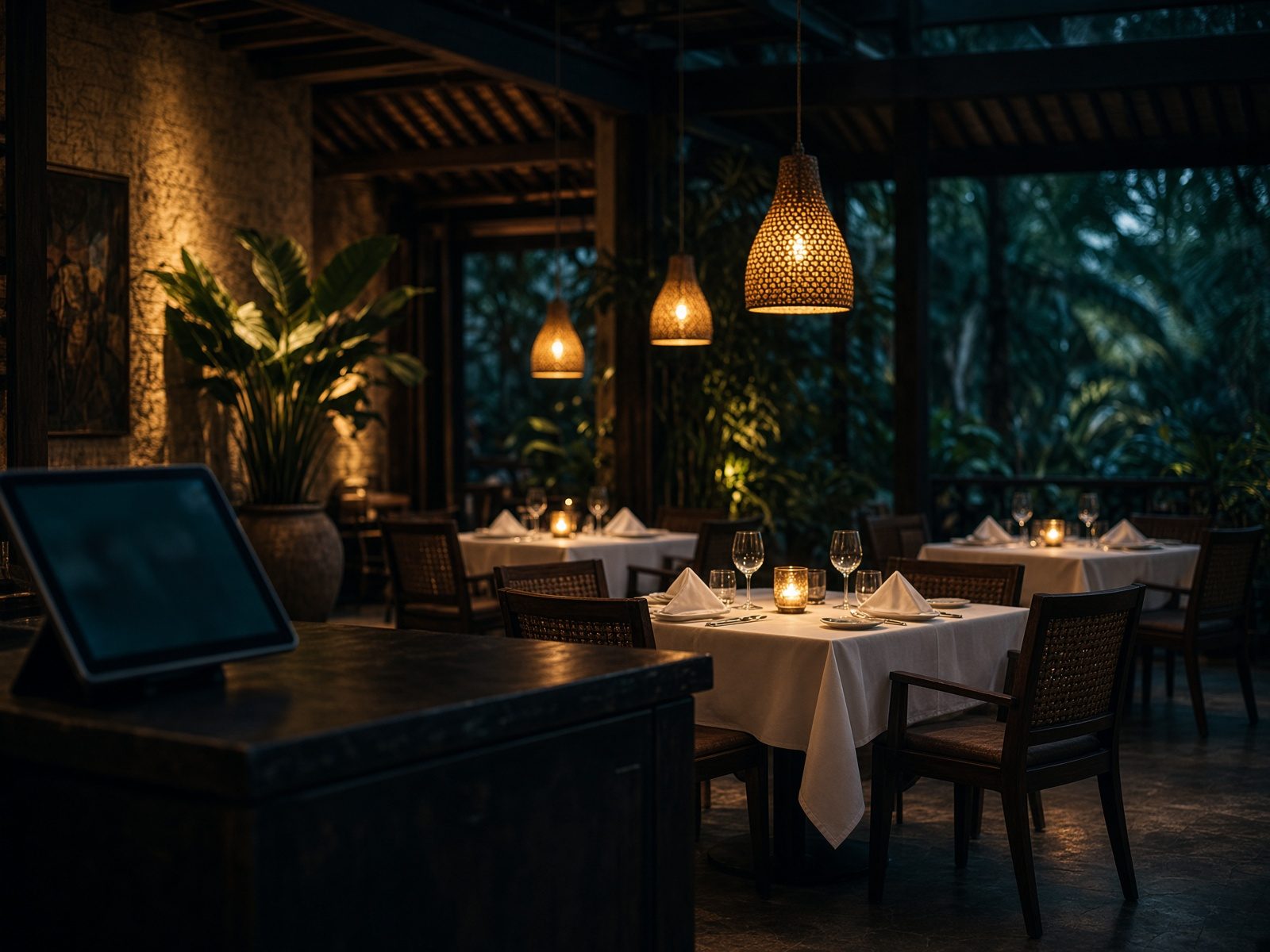 Comedor de restaurante al atardecer