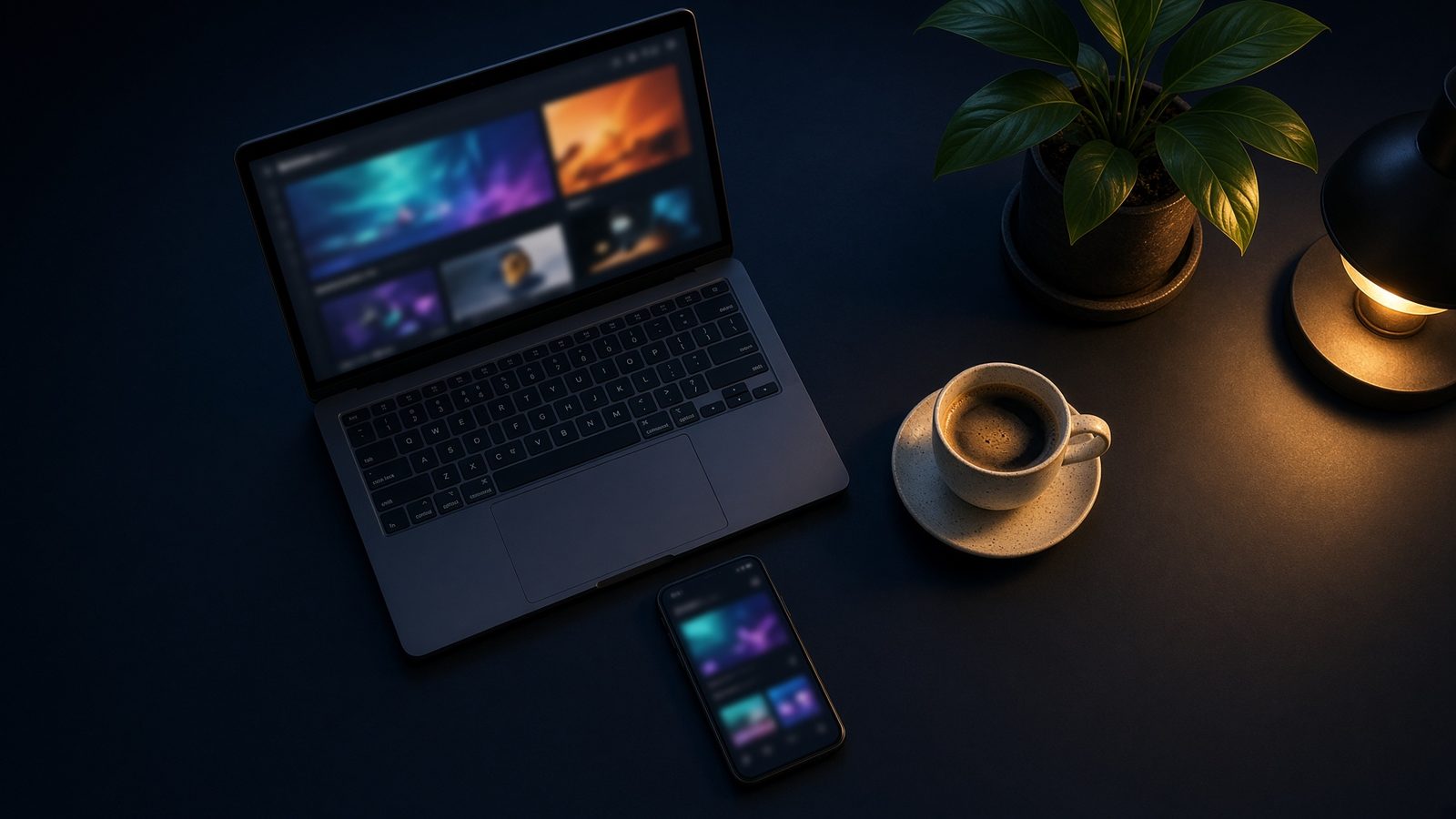 Escritorio de diseño con un sitio web en el portátil